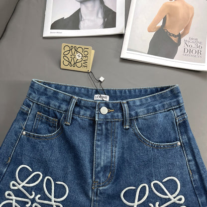 Embroidered denim shorts