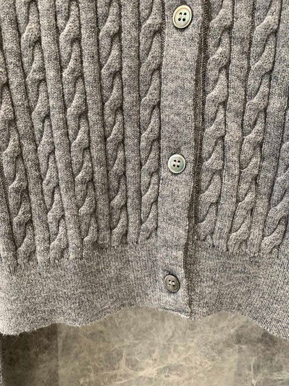 Cashmere logo intarsia simple twist knit cardigan