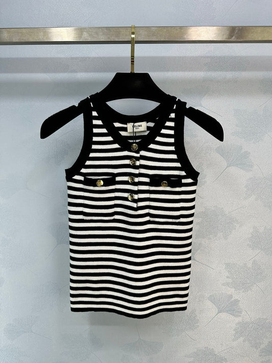 Button Striped Knit Vest