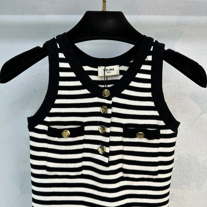 Button Striped Knit Vest