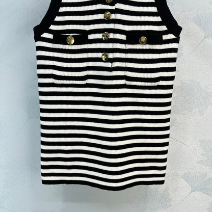 Button Striped Knit Vest