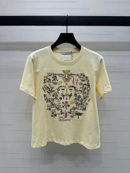 Embroidered round neck short-sleeved T-shirt