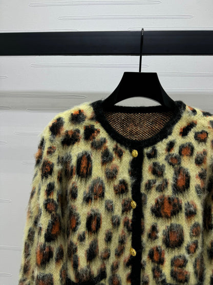 Leopard print crew neck cardigan