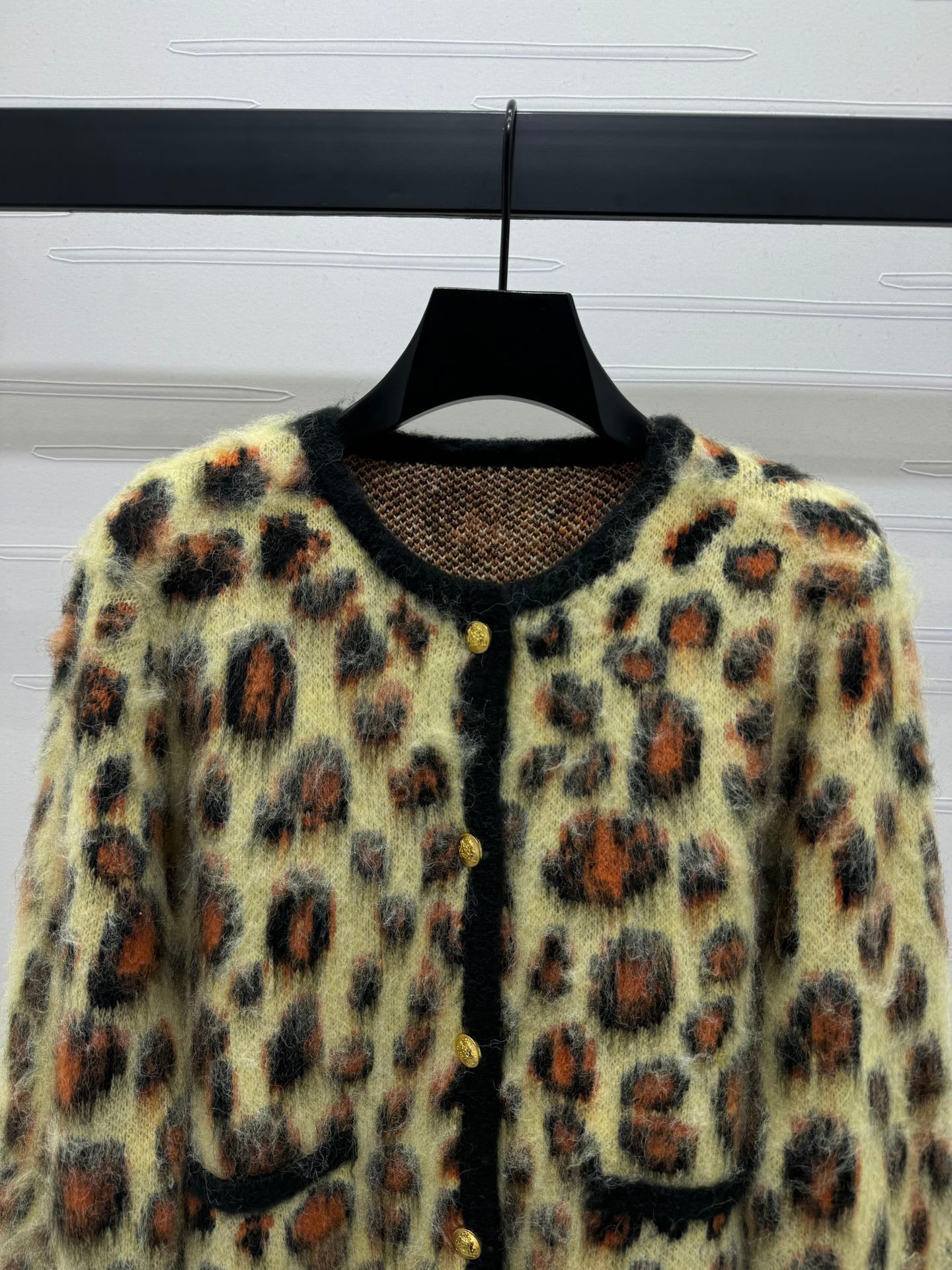 Leopard print crew neck cardigan