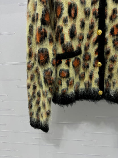 Leopard print crew neck cardigan