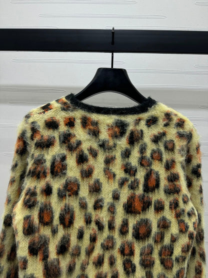 Leopard print crew neck cardigan