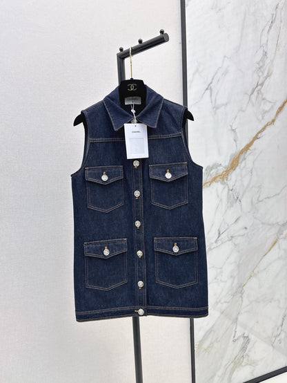 Raw color denim vest jacket