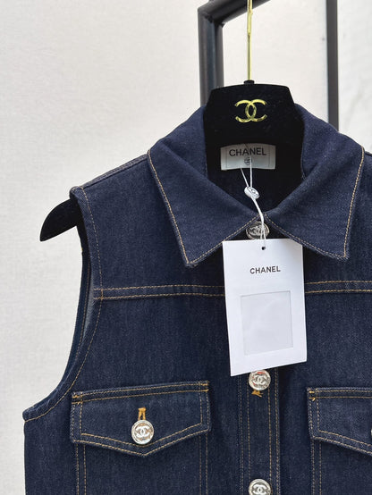 Raw color denim vest jacket