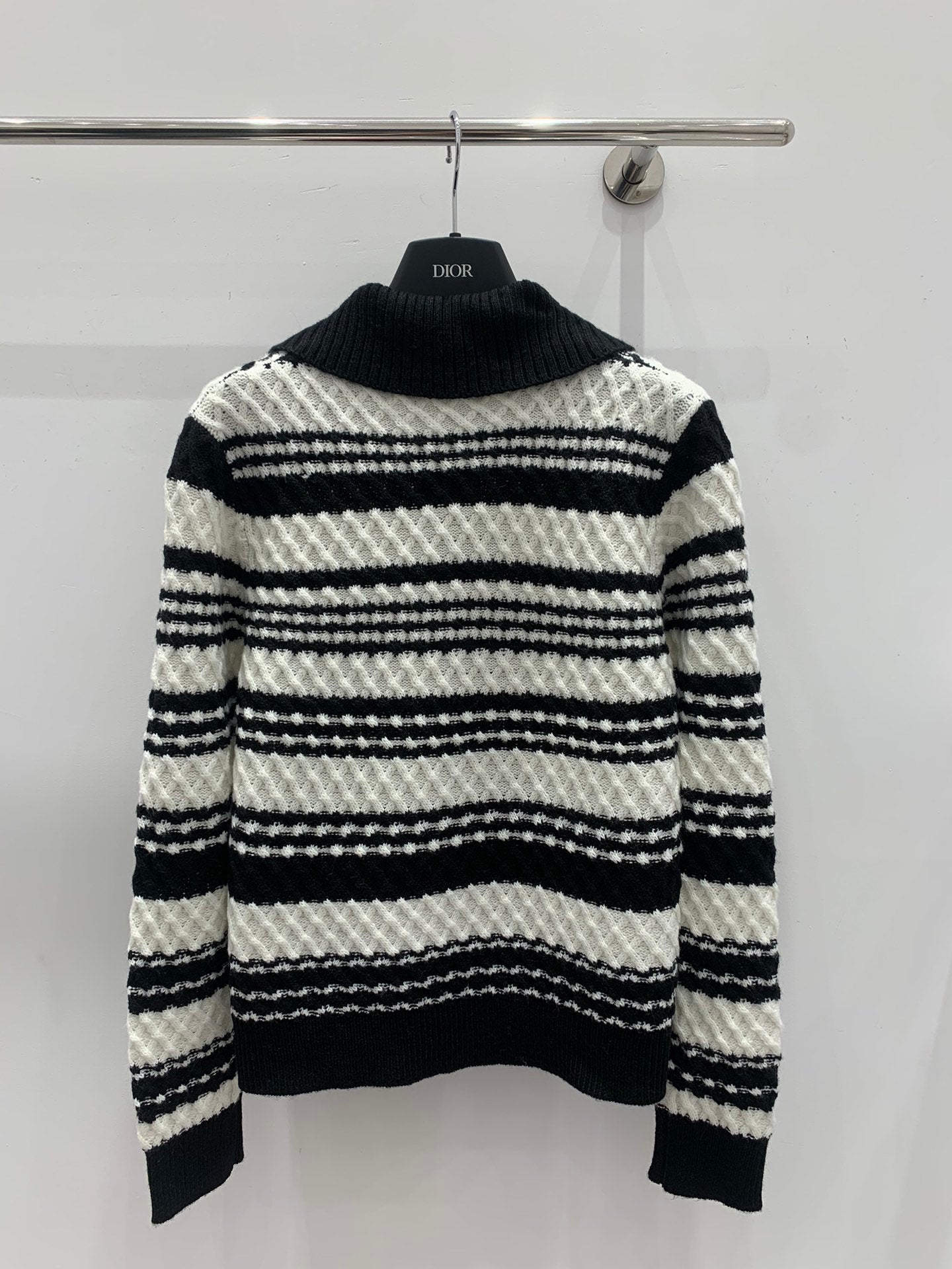 Black and white striped knitted cardigan