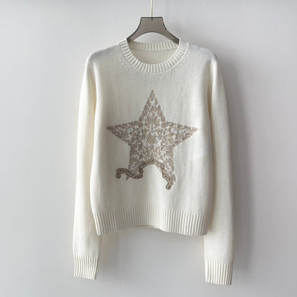 Cashmere sweater with lucky star embroidery