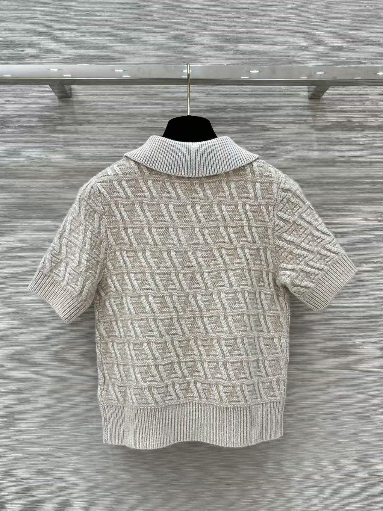 New Milk Tea Color Old Flower Double FF Knitted T-shirt