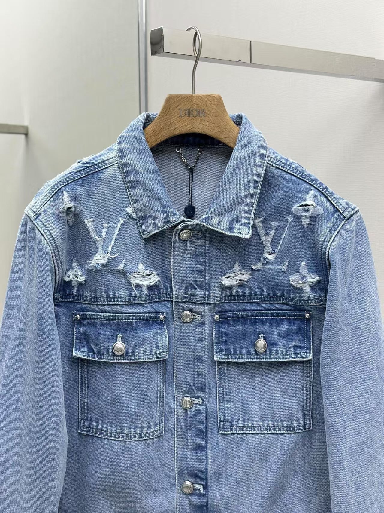 New cloud cutout distressed denim jacket