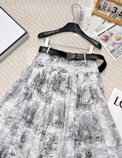 25SS early spring new castle jungle animal print silk cotton long skirt