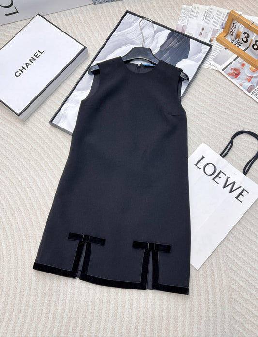 25SS early spring new round neck sleeveless velvet bow dress