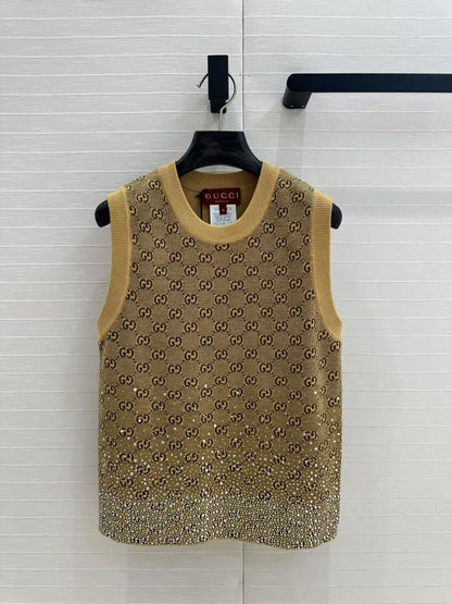 24ss early autumn new flash diamond retro full g knitted vest