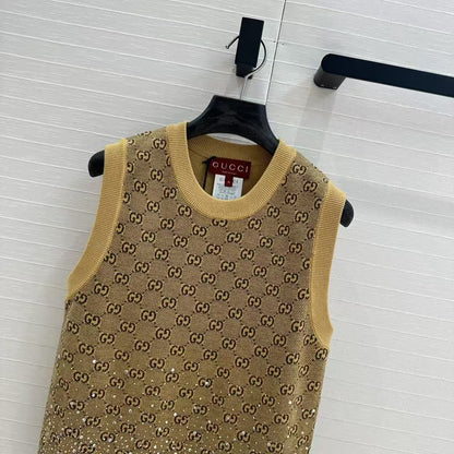 24ss early autumn new flash diamond retro full g knitted vest