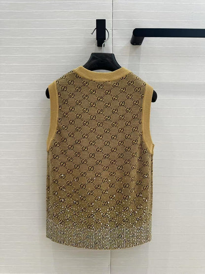 24ss early autumn new flash diamond retro full g knitted vest