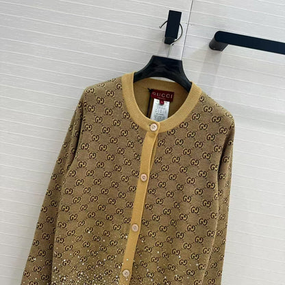 24ss early autumn new product flash diamond retro full g knitted cardigan