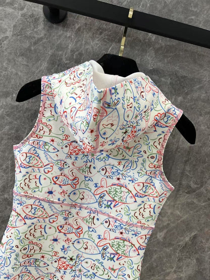 25ss early spring new graffiti print hooded swimsuit