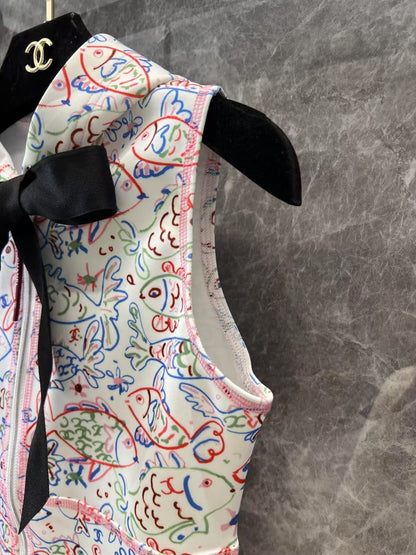 25ss early spring new graffiti print hooded swimsuit