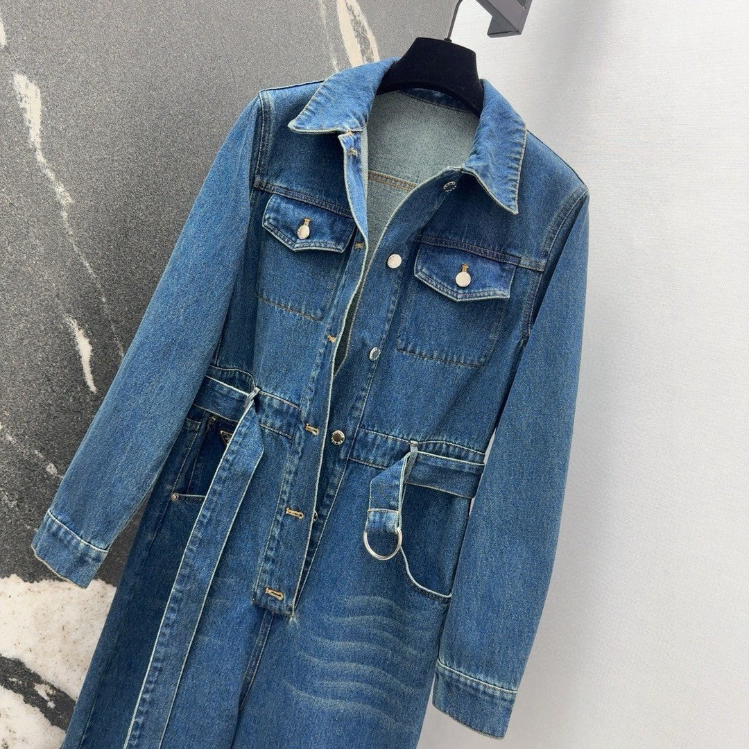 Lapel denim dress