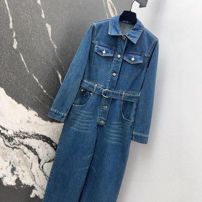 Lapel denim dress