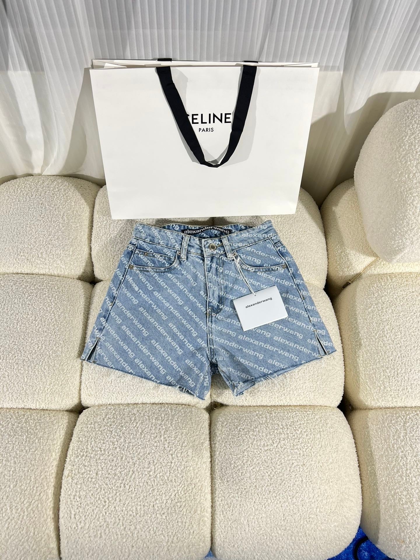 Jacquard logo denim shorts