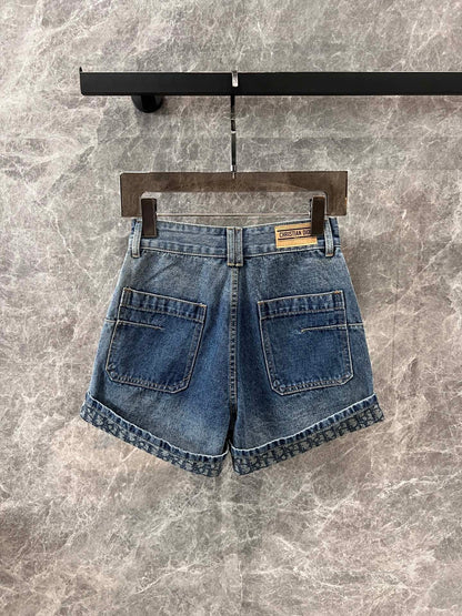 Retro distressed denim shorts