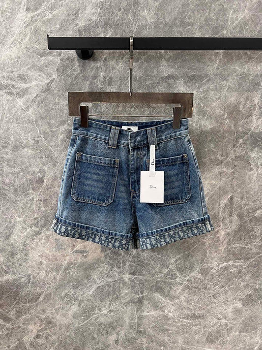 Retro distressed denim shorts