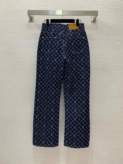 Blue cotton printed bootcut jeans