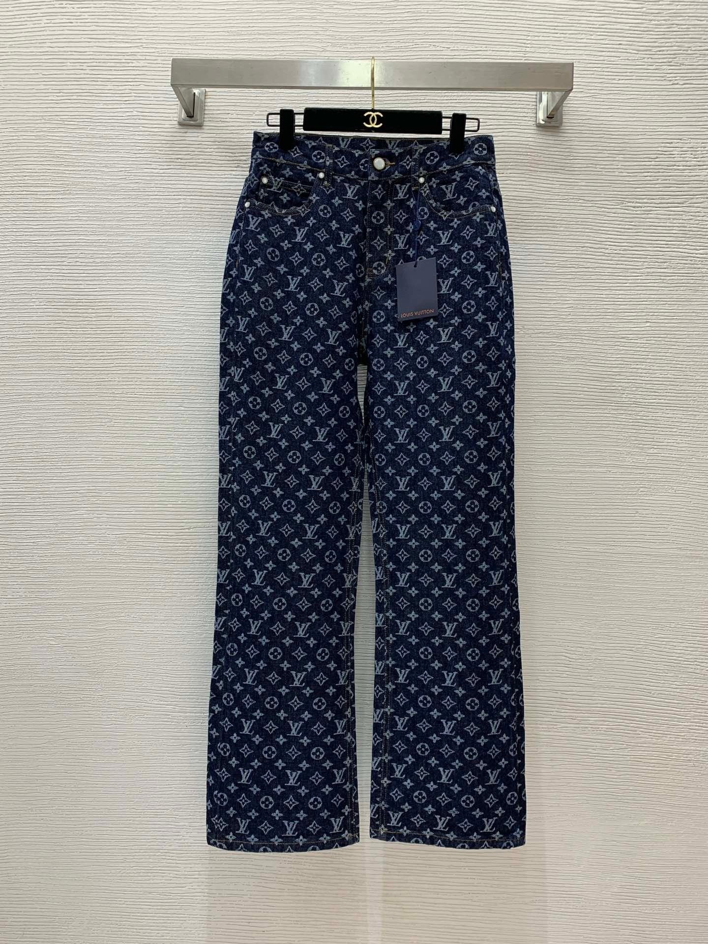 Blue cotton printed bootcut jeans