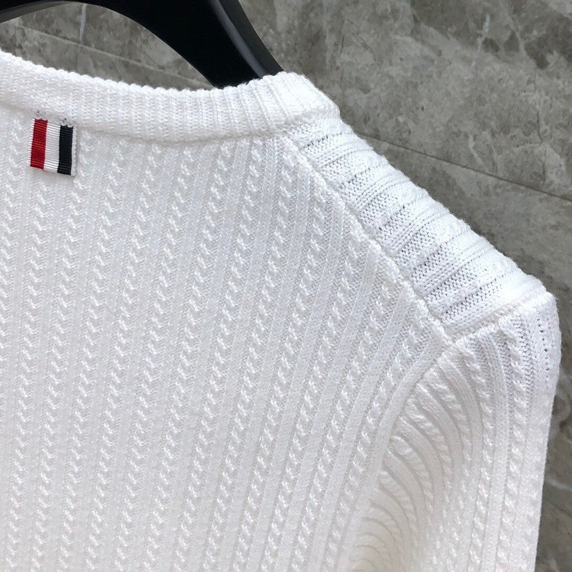 Knitted crew neck striped sweater