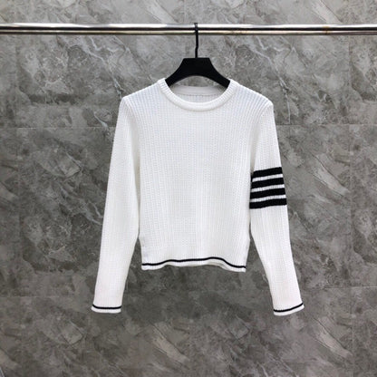 Knitted crew neck striped sweater