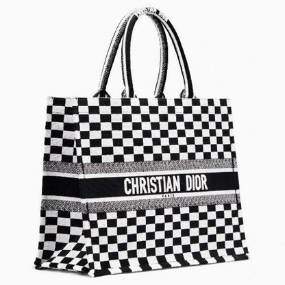 Book Tote Bag  Checkered Canvas