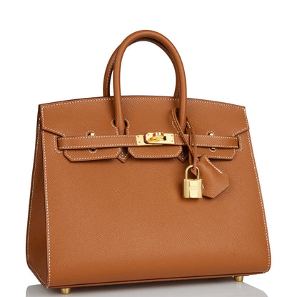 Birkin Sellier 25 Gold Epsom Gold Hardware