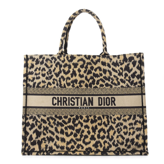 CHRISTIAN  Canvas Mizza Large Leopard Book Tote Beige