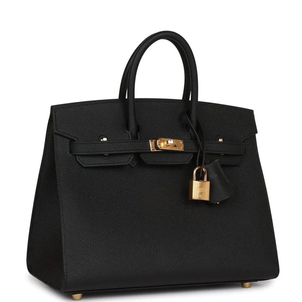 Birkin Sellier 25 Black Epsom Gold Hardware