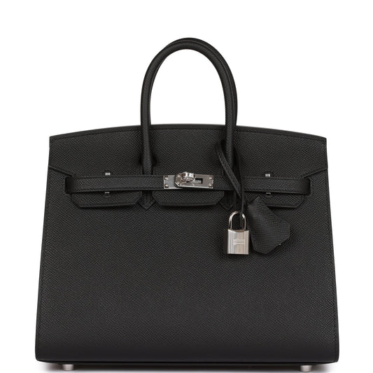 Birkin Sellier 25 Black Epsom Palladium Hardware