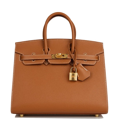 Birkin Sellier 25 Gold Epsom Gold Hardware