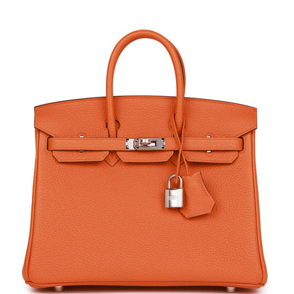 Birkin 25 Orange Togo Palladium Hardware