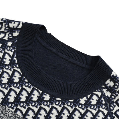 Presbyopia jacquard knitted cashmere reversible crew neck