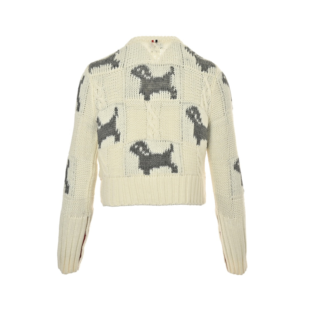 Puppy jacquard preppy short cardigan jacket