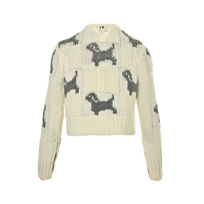 Puppy jacquard preppy short cardigan jacket